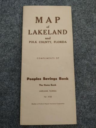 Vtg Florida Travel Brochure Map Of Lakeland & Polk County Fl 70