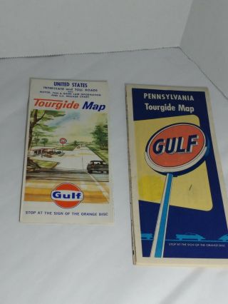 Vtg Pennsylania Gulf Tourgide Road Map Gas Station Oil Stop At The Orange Disc
