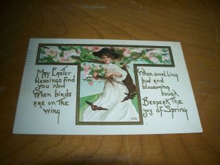 Vintage Antique Postcard Easter Lady Under Blooming Dogwood L & B 2226 1909