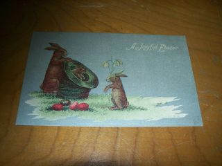 Vintage Antique Postcard Easter Bunny Rabbits Jumping In Hat Silver Gilt