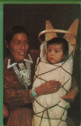 Vintage Native American Postcard Navajo Indian Mother & Child 1957 Postal Date