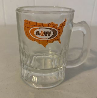 Vintage A & W Glass Root Beer Mug Usa State Map 3 1/4 Inch Tall Mini Mug
