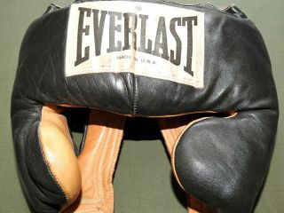 Vtg 1960s Everlast Boxing Black Leather Sparring Headgear Made In Usa Boxer Rare