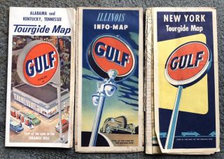 Vintage Gulf Oil Gas Station Road Maps