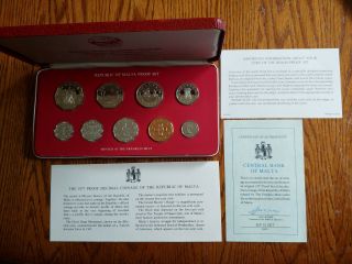 V.  Rare Malta 1977 “limited Edition” High Value 09 Coins Proof Set,  Certificate