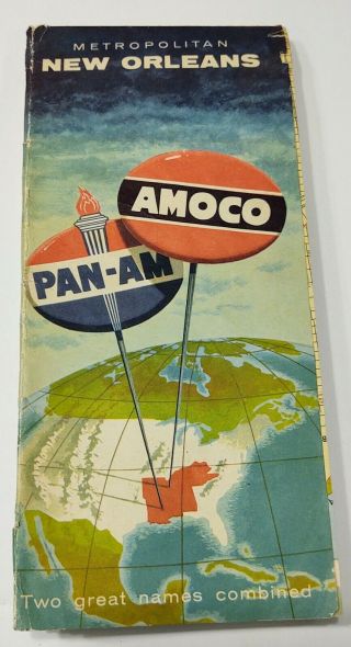 1958 Amoco Pan - Am Oil Road Map,  Atlas,  Orleans Metro,  Vintage