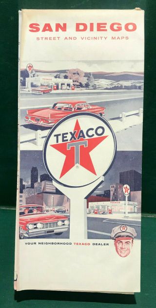 Vintage 1966 Texaco San Diego Street And Vicinity Road Map Gas Oil