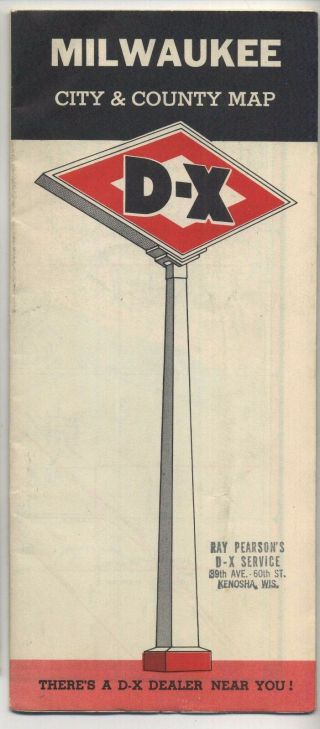 Vintage 1957 Highway Map Brochure Milwaukee County,  Wisconsin,  D - X Gas & Oil Co.
