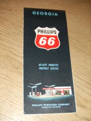 Vintage 1960 Phillips 66 Oil Gas Georgia State Highway Road Map Macon Augusta Ga