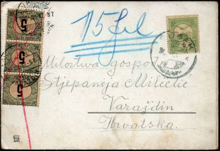 ✔️ 1908.  Fiume Susak Very Rare Travelled Panorama Postcard Varazdin Segnatasse