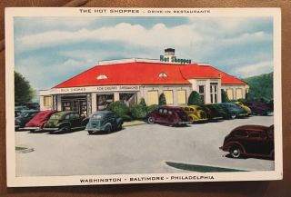 Vintage Postcard Hot Shoppes Drive In Restaurant Embetone Shiny Post Card