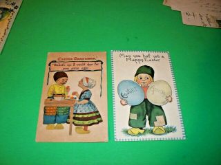 2 Vintage Antique Postcard Easter Dutch Boy & Girl Comic Same Series 1914 1915