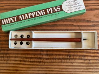 Vintage Box Of Hunt Mapping Pens No 103 With Pen Holder Box Total 12 Nibs Nj