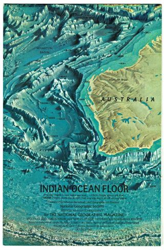 ⫸ 1967 - 10 October Vintage Indian Ocean Floor – National Geographic Map A3