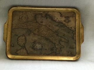 Vintage Sezzatini Hand - Painted Wooden Gilded Tray—map Of Italy - - Made In Italy