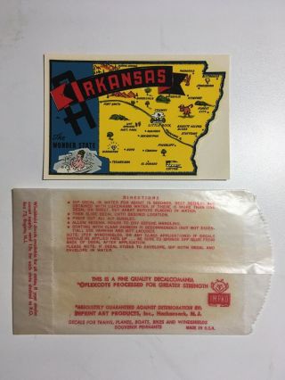 Vintage Impko Arkansas Map State Travel Souvenir Water Decal