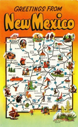Greetings From Mexico Illustrated Landmark Map Vintage Postcard G08