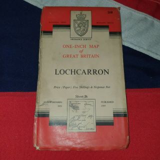 Ordnance Survey One Inch Map Of Great Britain - Lochcarron Scotland - Vintage Uk