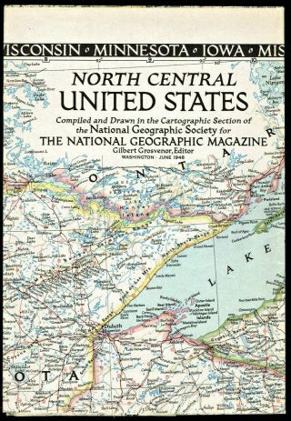 ⫸ 1948 - 6 June Vintage Map North Central United States Us National Geographic C1