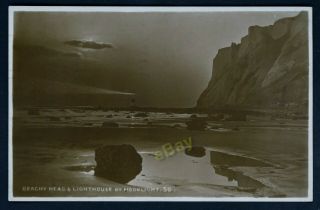 Vintage Real Photo Postcard: Beachy Head & Lighthouse By Moonlight - Posted 1923