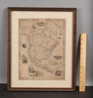 19thc Antique George Virtue North America Map Engraving W/ Western Vignettes
