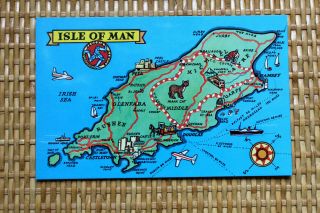 Vintage Map Postcard : Isle Of Man (tt Race) By Colourmaster - Small Size