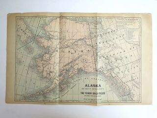 Antique 1899 Atlas Map Of Alaska & The Yukon Gold Fields/cuba,  Oversize