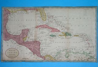 1785 Rare Map Carribean Antilles Cuba Central America Florida Bahamas