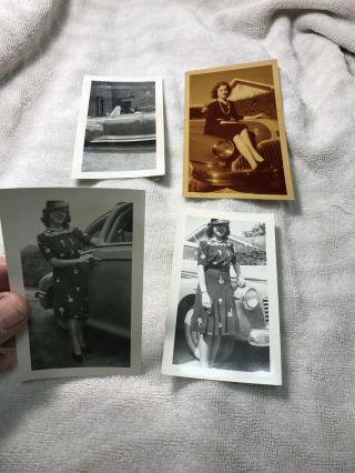 (4) Vintage Photos Pretty Girl Poses By Old Cars Vintage Auto 1940 