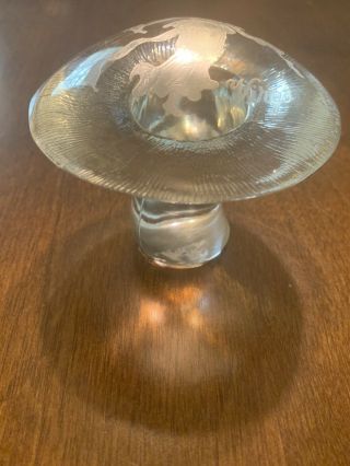 Vintage Viking Glass Etched Virgo Zodiac Mushroom Paperweight Clear Rare