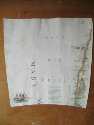 Antique Ca.  1695 Part Of Globe Gore/map Chile,  South America,  Coronelli