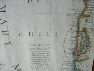 Antique ca.  1695 part of globe gore/map Chile,  South America,  Coronelli 2