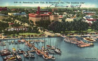 St.  Petersburg,  Fl,  St.  Petersburg Yacht Club,  1950 Linen Vintage Postcard A1830