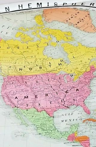 Rare Rand Mcnally 1899 Pull Down School Map 55 " X 40 " Usa South & North America