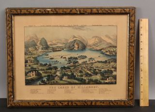 1868 Antique Currier & Ives Lithograph Print Lakes Of Killarney Ireland Map Nr