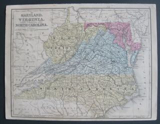 Civil War Era Map Ca.  1863 - 65: Va,  Md,  Nc,  Earliest Map Of State Of West Virginia