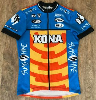 Kona Sunshine Rare Vintage Full Zip Cycling Jersey Size Xl
