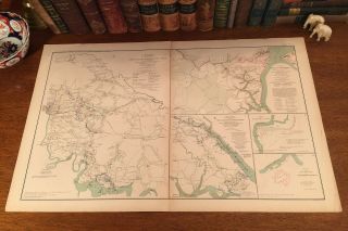 Large Antique Civil War Map Yorktown Williamsburg Harrison Virginia Va