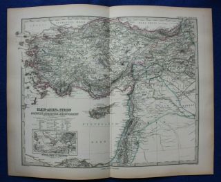Antique Map Middle East,  Turkey,  Cyprus,  Syria,  Armenia,  Stieler,  1889
