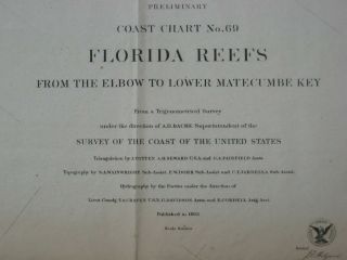 1863 US Coast Survey Map FLORIDA REEFS Key Largo Long Island Matecumbe 2