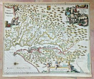 Virginia Maryland 1673 Montanus Arnoldus Unusual Antique Map 17th Century