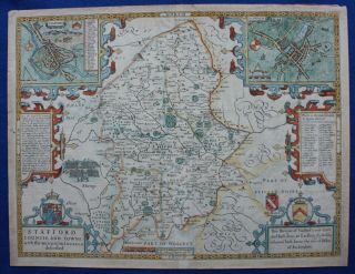 Staffordshire,  Stafford,  Lichfield,  Antique Atlas Map,  John Speed,  1676