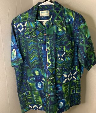 Vintage Kona Kai Jantzen Hawaiian Lounge Dress Shirt Usa Xl Green Blue Rare