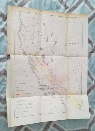 Antique 1853 Geological Map State Of California