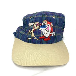 Vtg Annco Nickelodeon 1993 Ren & Stimpy Plaid Snapback Hat Cap Rare