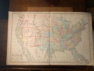 Handcolor Map 1855 United States Indian Territory 22x13” Framable Railroads Gift