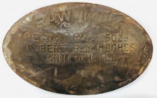 Rare Antique Vtg Raw Milk Metal Permit Tag Badge Antioch Illinois Can Gallon M21