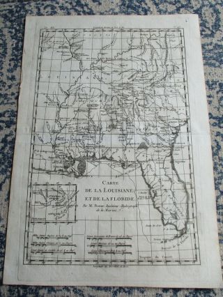1760s Era French - Indian War Map Of Louisiana &florida M.  Bonne -