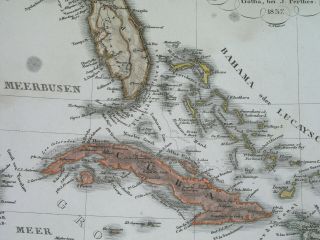 1837 Rare Map Carribean Antilles Cuba Central America Florida - Native