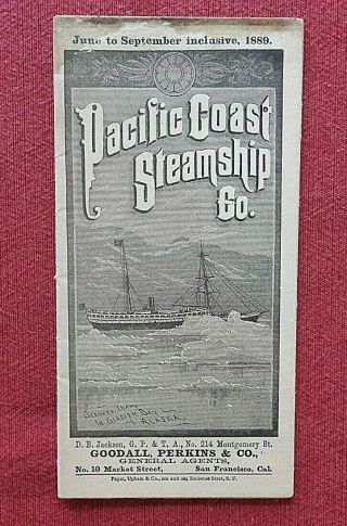 1889 Pacific Coast Steamship Co.  Map San Francisco Ca Los Angeles Glacier Bay Ak